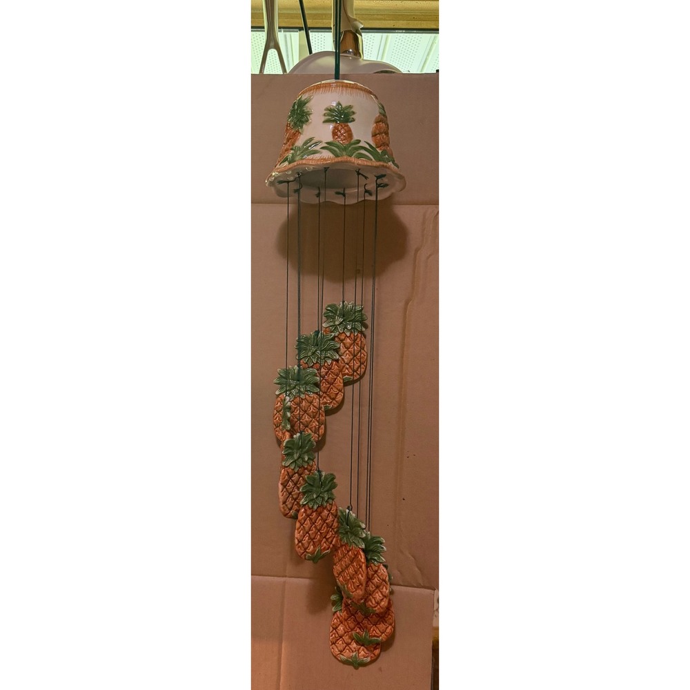 Vintage Ceramic Pineapple Wind Chime Tropical Tiki Patio Decor Green Orange